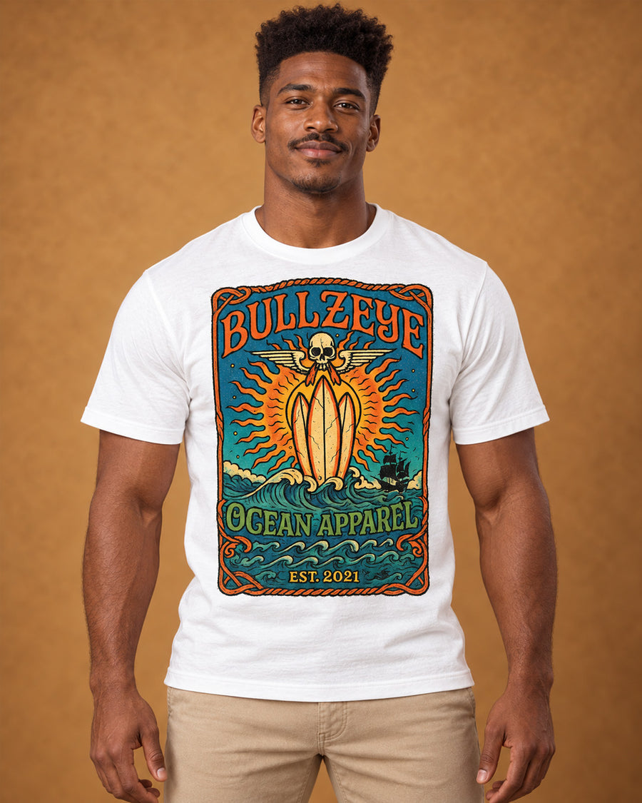 Bullzeye Skull Surfboard Sun Tee