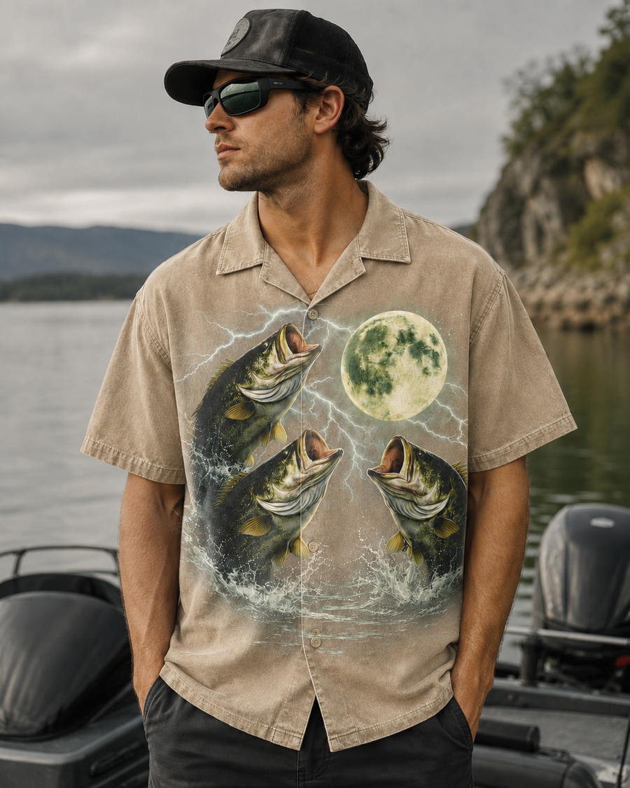 Three Bass Green Moon Fishing Shirt
