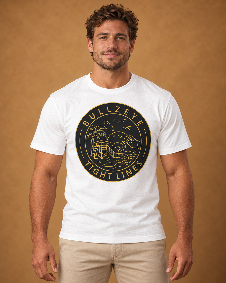 Bullzeye Lighthouse Tight Lines Badge Tee
