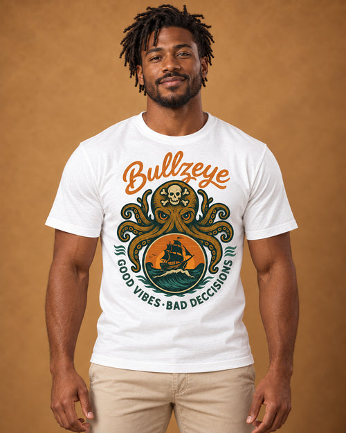 Bullzeye Good Vibes Bad Decisions Kraken Tee