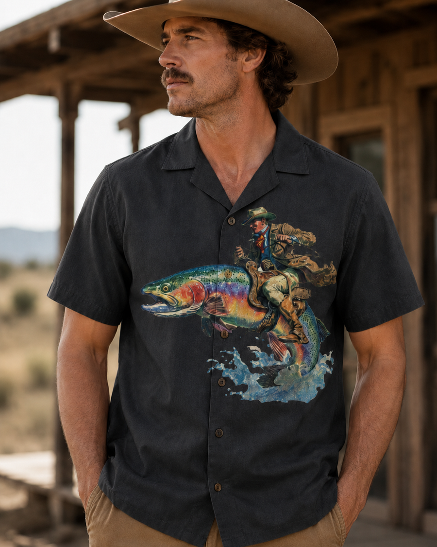Cowboy Riding Rainbow Trout Shirt
