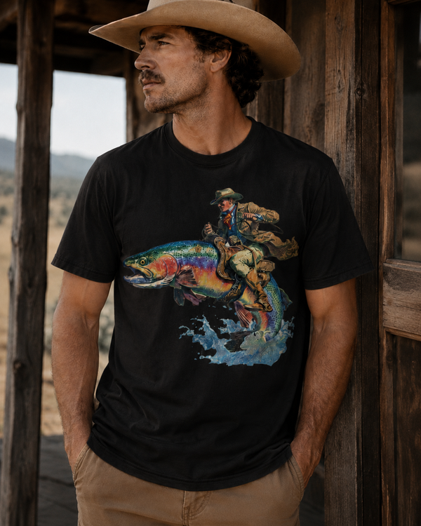 Cowboy Riding Rainbow Trout T-Shirt